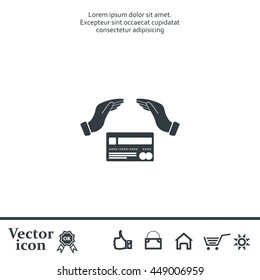 plastic card in hand, web icon. vector design