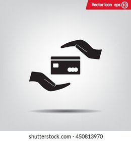 plastic card in hand, web icon. vector design