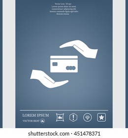 plastic card in hand, web icon. vector design