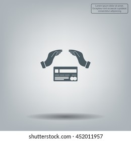 plastic card in hand, web icon. vector design