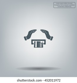 plastic card in hand, web icon. vector design