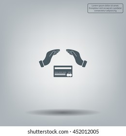 plastic card in hand, web icon. vector design