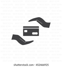 plastic card in hand, web icon. vector design