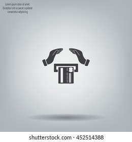 plastic card in hand, web icon. vector design