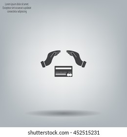 plastic card in hand, web icon. vector design