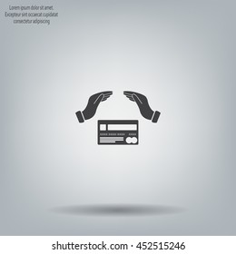 plastic card in hand, web icon. vector design