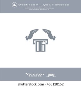 plastic card in hand, web icon. vector design
