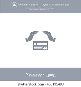 plastic card in hand, web icon. vector design
