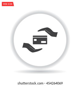 plastic card in hand, web icon. vector design