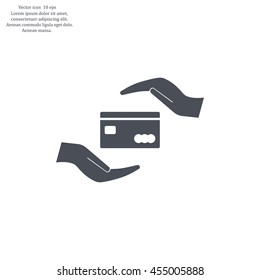 plastic card in hand, web icon. vector design