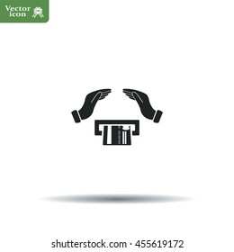 plastic card in hand, web icon. vector design