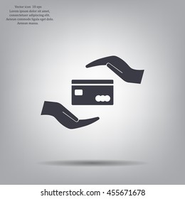 plastic card in hand, web icon. vector design