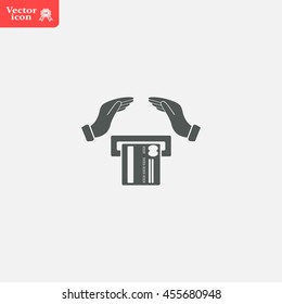 plastic card in hand, web icon. vector design