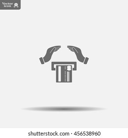 plastic card in hand, web icon. vector design