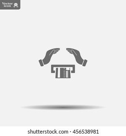 plastic card in hand, web icon. vector design