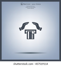 plastic card in hand, web icon. vector design