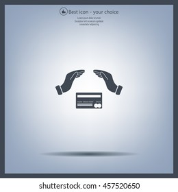 plastic card in hand, web icon. vector design