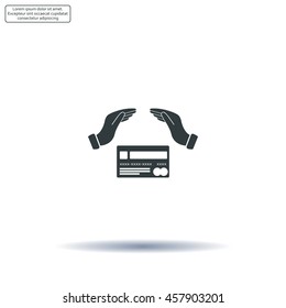 plastic card in hand, web icon. vector design