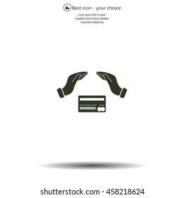 plastic card in hand, web icon. vector design