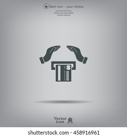 plastic card in hand, web icon. vector design