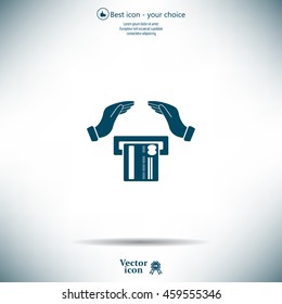 plastic card in hand, web icon. vector design