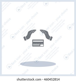 plastic card in hand, web icon. vector design