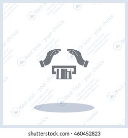 plastic card in hand, web icon. vector design