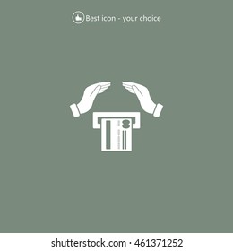 plastic card in hand, web icon. vector design