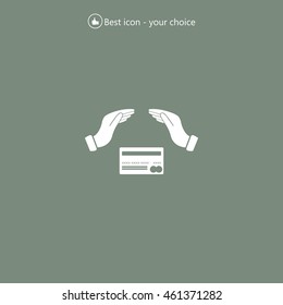 plastic card in hand, web icon. vector design