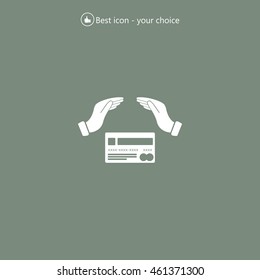 plastic card in hand, web icon. vector design