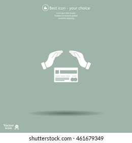 plastic card in hand, web icon. vector design