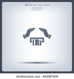 plastic card in hand, web icon. vector design