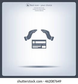 plastic card in hand, web icon. vector design