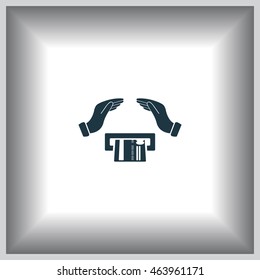 plastic card in hand, web icon. vector design