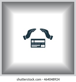 plastic card in hand, web icon. vector design
