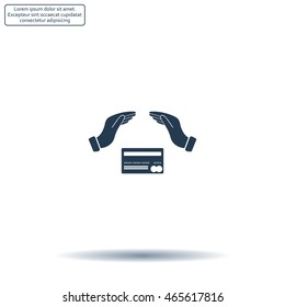plastic card in hand, web icon. vector design