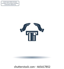 plastic card in hand, web icon. vector design
