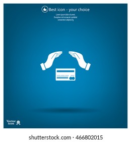 plastic card in hand, web icon. vector design