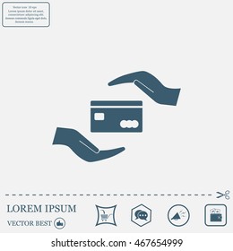 plastic card in hand, web icon. vector design