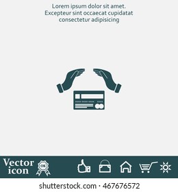 plastic card in hand, web icon. vector design