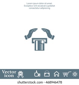 plastic card in hand, web icon. vector design