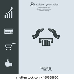 plastic card in hand, web icon. vector design
