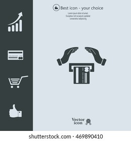 plastic card in hand, web icon. vector design