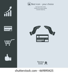plastic card in hand, web icon. vector design