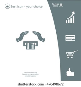 plastic card in hand, web icon. vector design