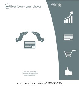 plastic card in hand, web icon. vector design