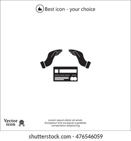 plastic card in hand, web icon. vector design
