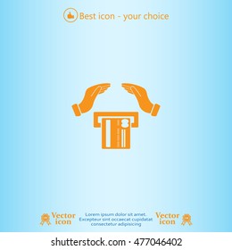 plastic card in hand, web icon. vector design