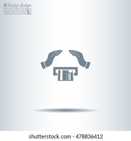 plastic card in hand, web icon. vector design