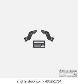plastic card in hand, web icon. vector design